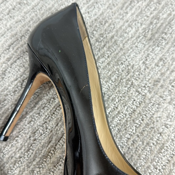 Jimmy Choo Black Patent Leather Luna Peep Toe Platform Heels 38.5/ 8.5 - Picture 11 of 14